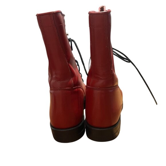 Justin Red Leather Fringe Lace Up Boots Size 7.5 - Picture 3 of 9